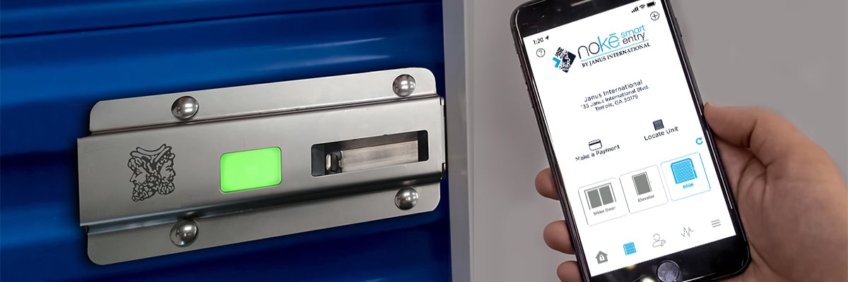 Noke ONE lock showing self-storage access control with mobile app